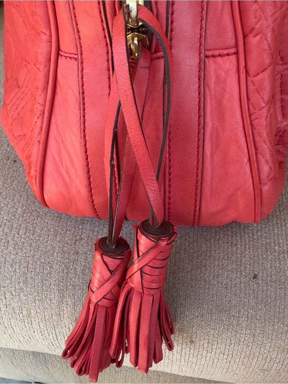 🔥 CH Carolina Herrera Red Leather Andy Monogram Satchel Bag Spain